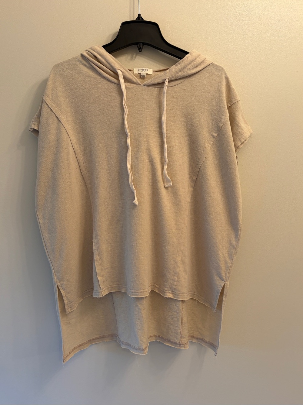 Umgee | Cream Drawstring Hooded Short Sleeve Top